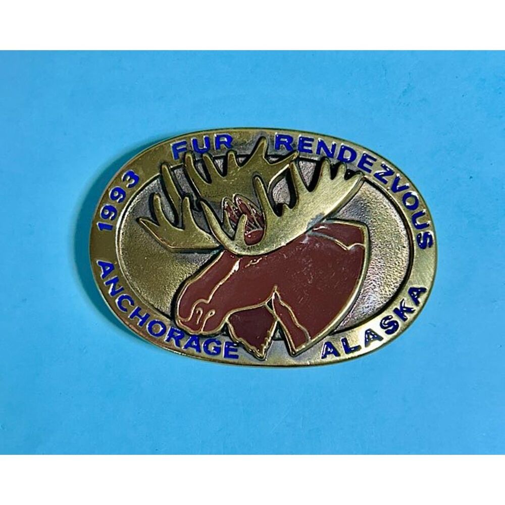 1993 Fur Rendezvous Anchorage Alaska MOOSE logo Belt Buckle New